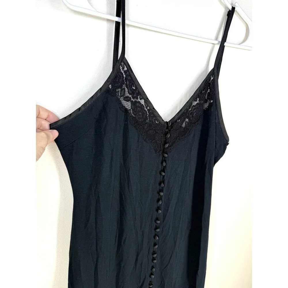IVY & ANNABELLE INTIMATES BLACK NIGHTGOWN CHEMISE XL Buttons Long Modal Stretch